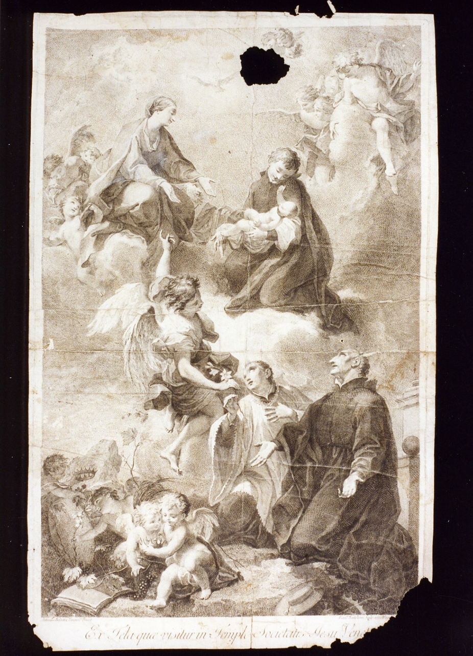 La Madonna da il Bambino a San Luigi Gonzaga (stampa) di Bartolozzi Francesco (seconda metà sec. XVIII)
