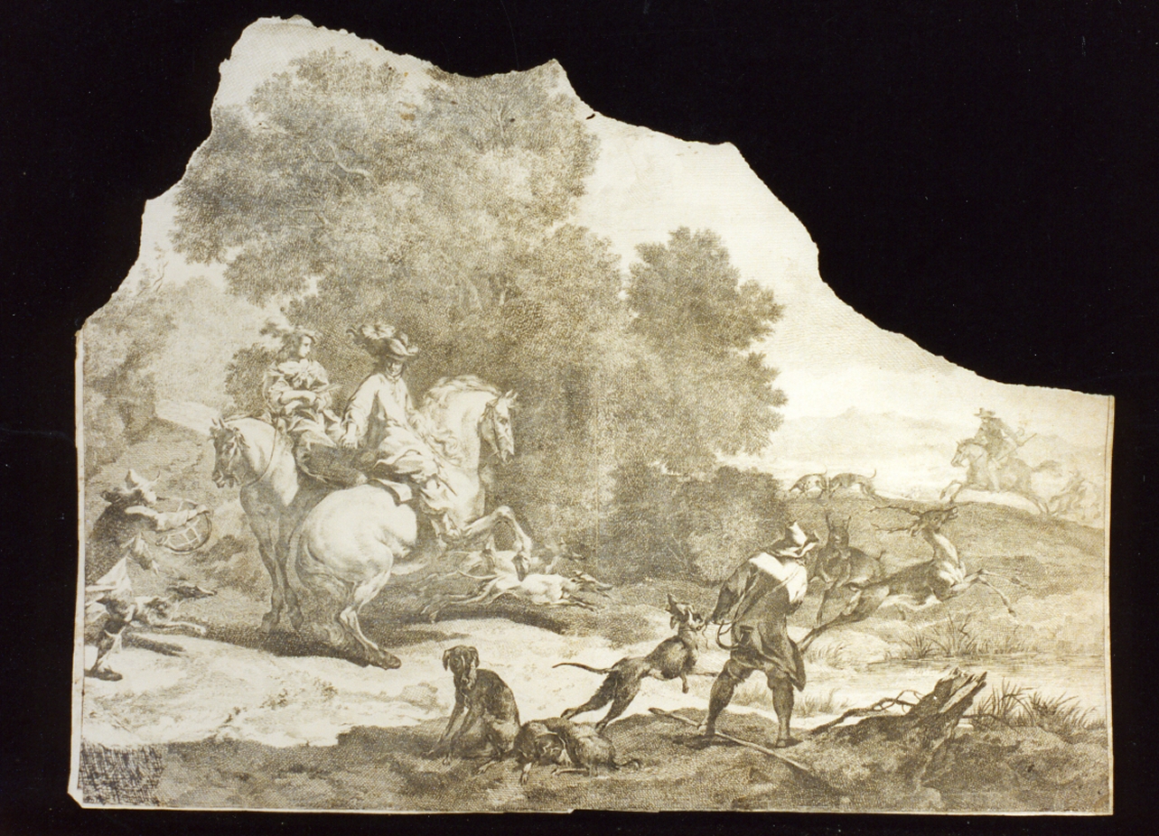 caccia al cervo (stampa) - ambito italiano (prima metà sec. XVIII)