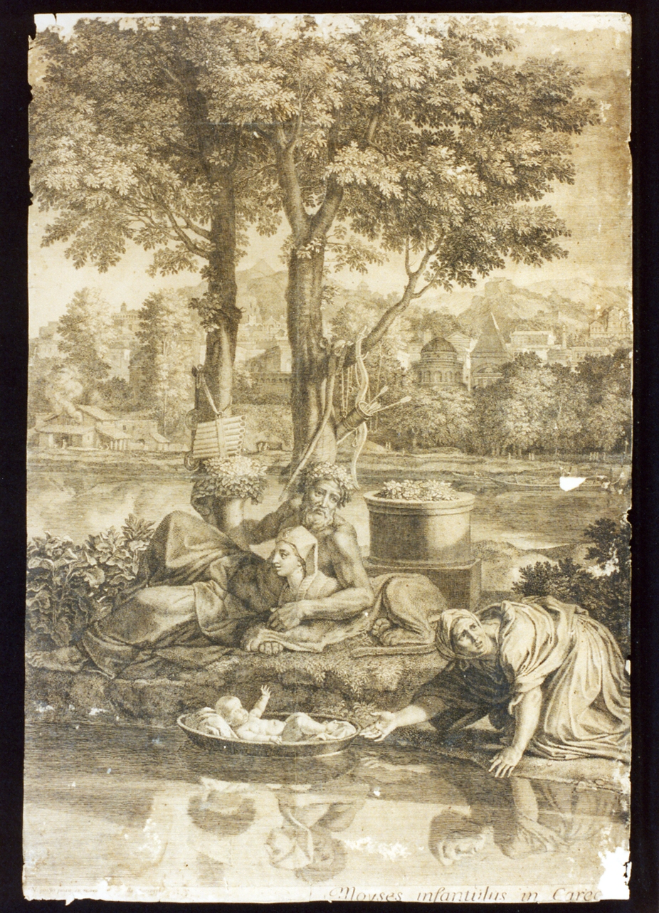 Mosè è lasciato nel cesto sulle rive del Nilo (stampa) - ambito italiano (sec. XVII)