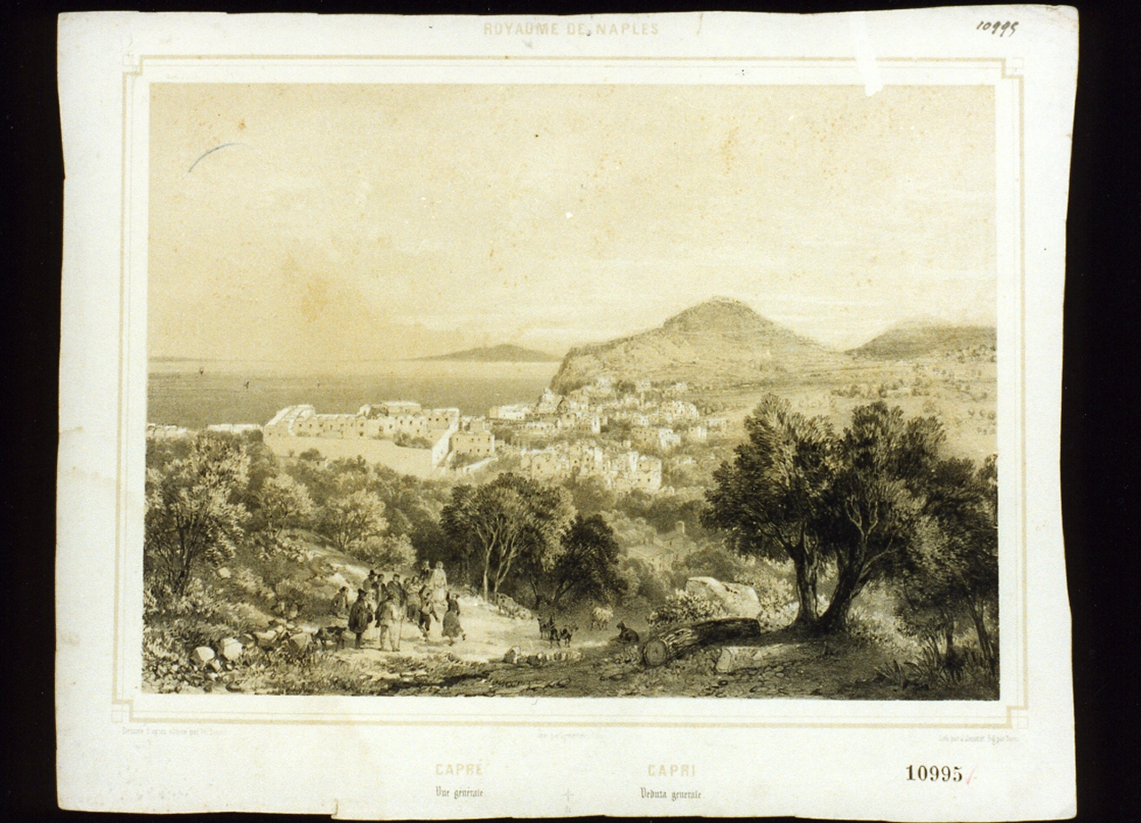 veduta di Capri (stampa a colori) di Jacottet Jean (metà sec. XIX)