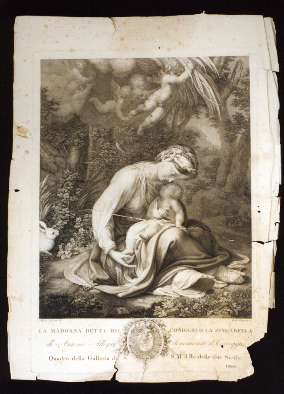 Madonna con Bambino (stampa tagliata) di Porporati Carlo Antonio (secc. XVIII/ XIX)