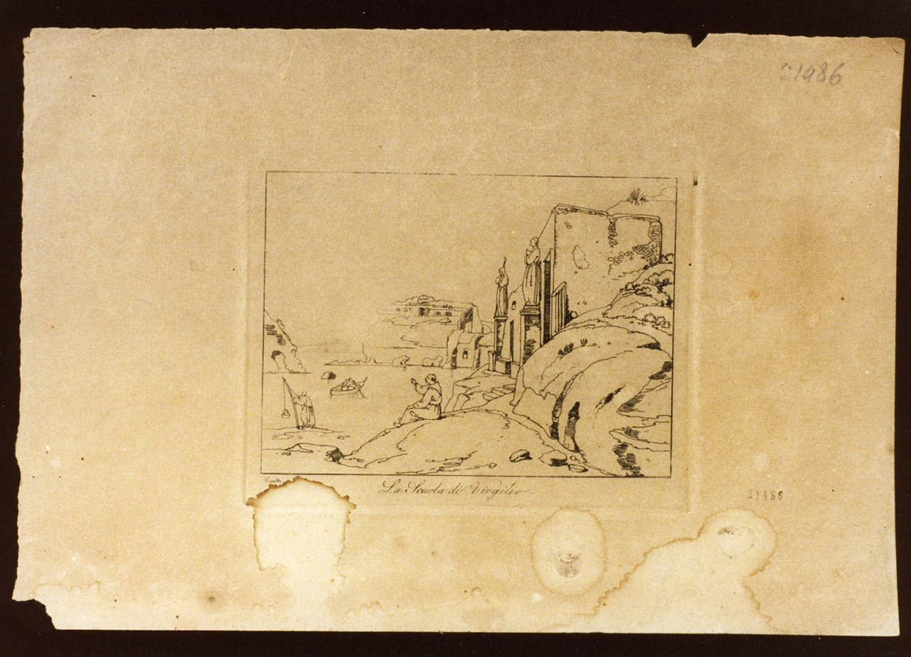 veduta della cosidetta scuola di Virgilio a Napoli (stampa) di Vianelli Achille (sec. XIX)