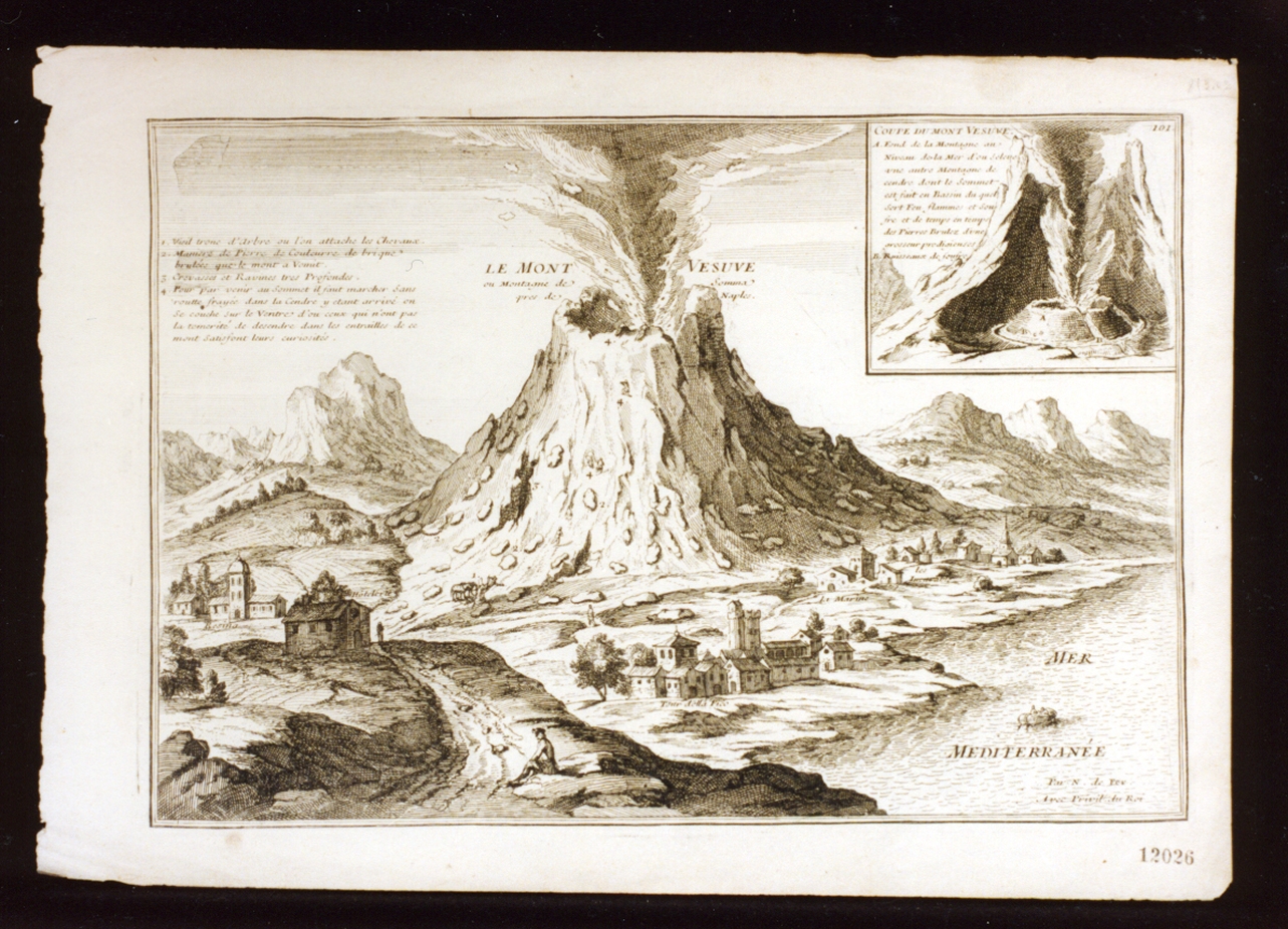 veduta del Vesuvio in eruzione (stampa) di De Fer Nicolas (sec. XVIII)