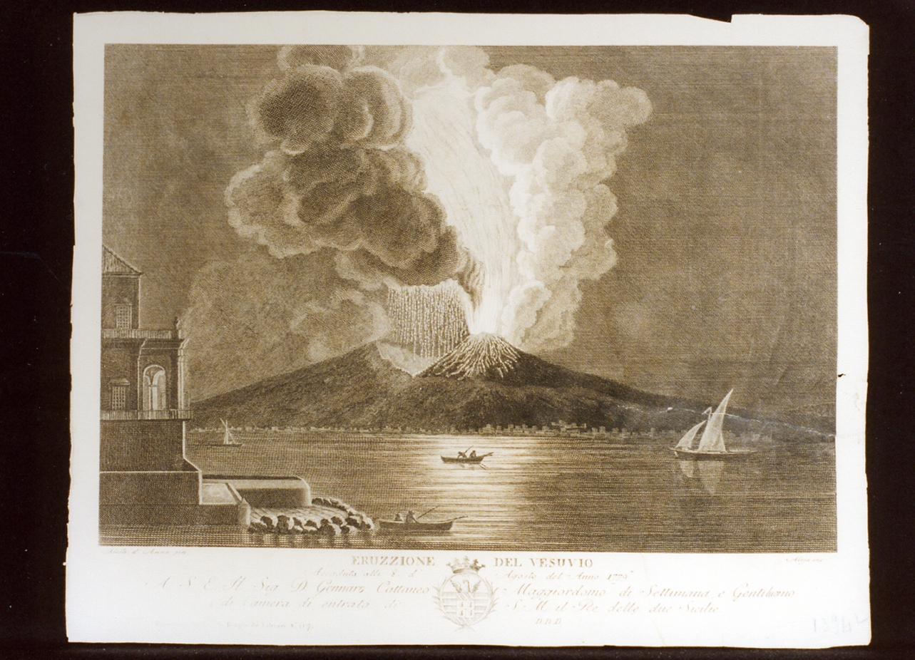 veduta del Vesuvio in eruzione (stampa) di Alloja Vincenzo (sec. XIX)