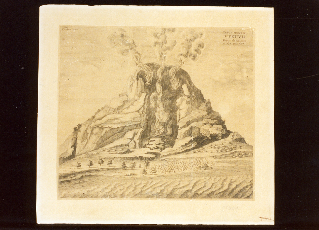 veduta del Vesuvio in eruzione (stampa) - ambito italiano (sec. XVII)