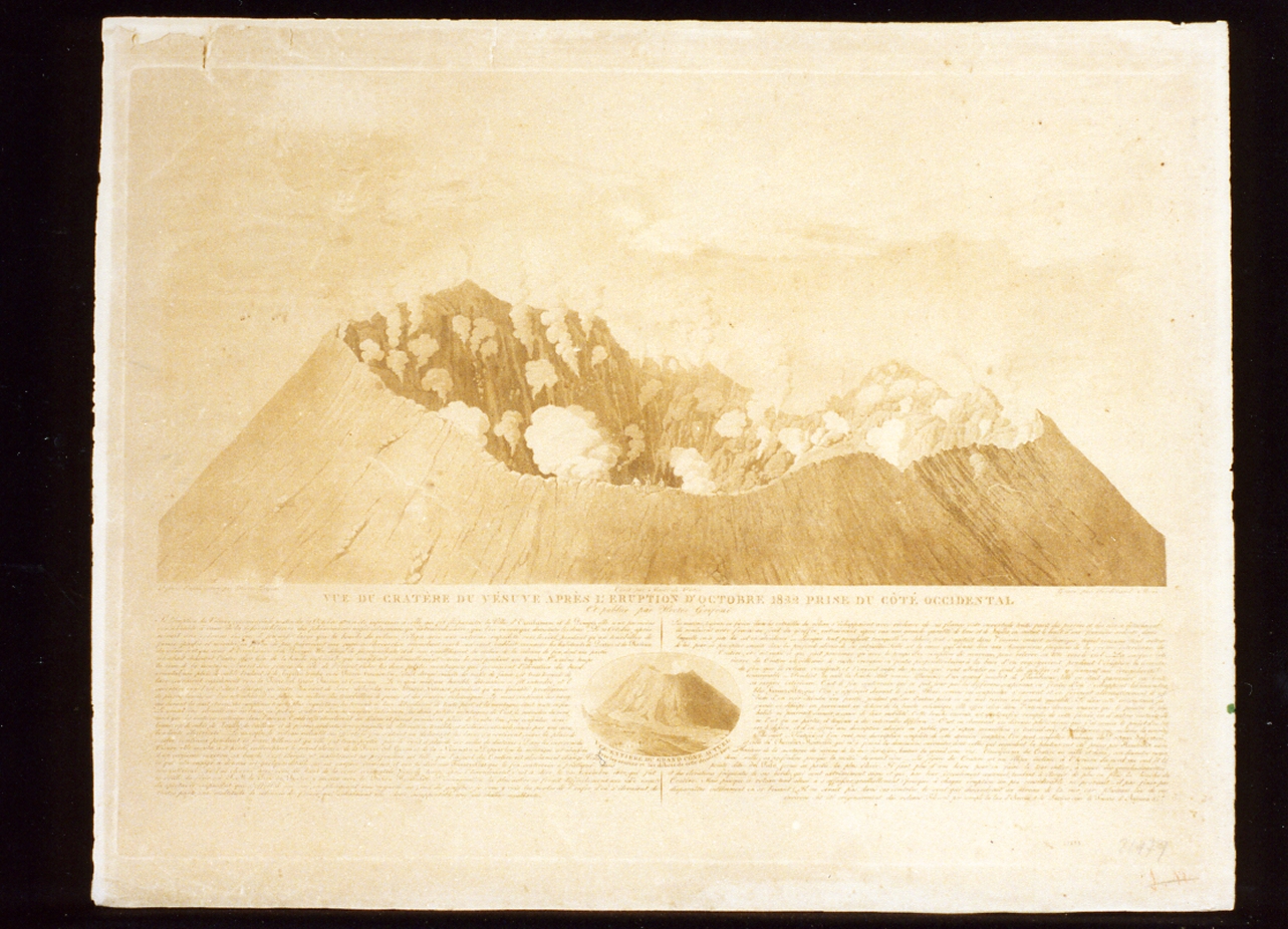 veduta del cratere del Vesuvio in eruzione (stampa tagliata) di Mori Ferdinando (sec. XIX)