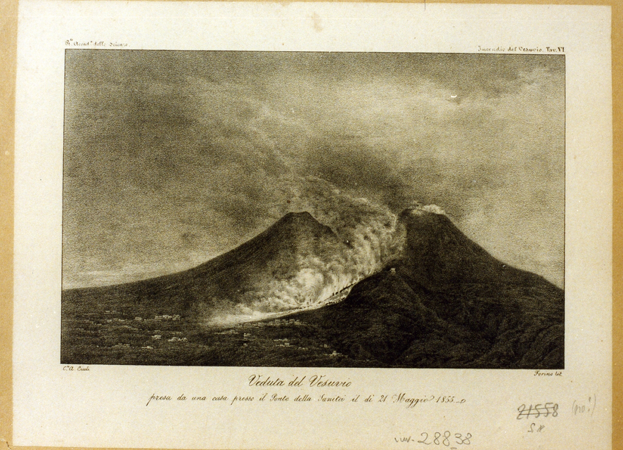 veduta del Vesuvio in eruzione (stampa) di Forino Gioacchino (sec. XIX)