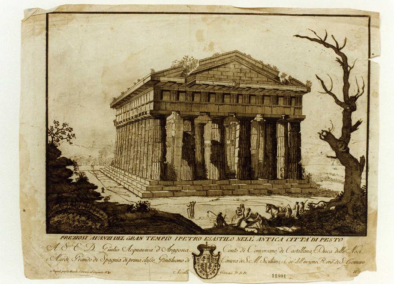 tempio di Nettuno a paestum (stampa) - ambito italiano (prima metà sec. XIX)