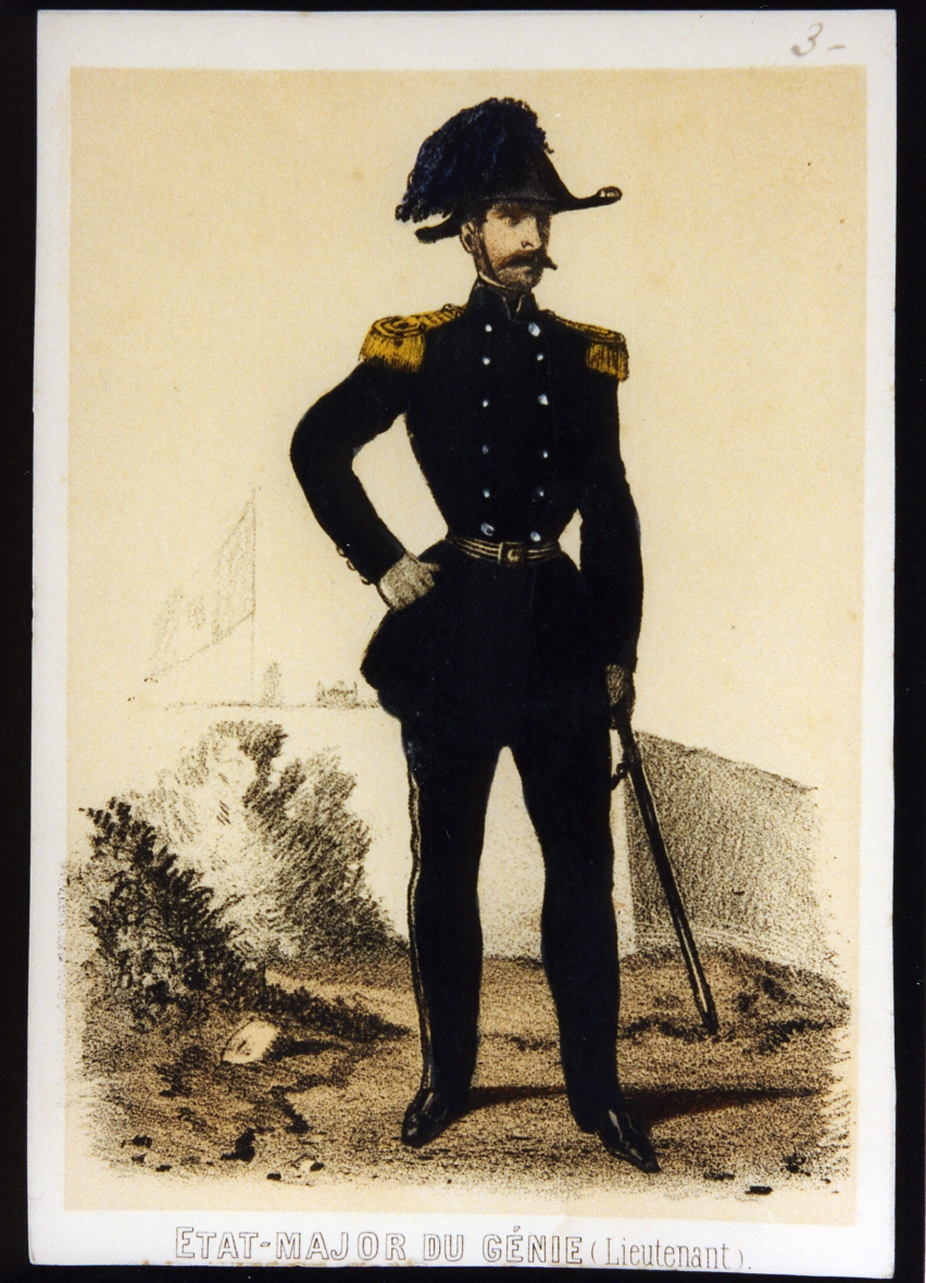 luogotenente del Genio militare dell'esercito Sabaudo (stampa a colori) - ambito italiano (sec. XIX)