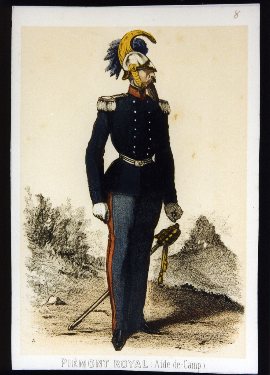 aiutante di campo dell'esercito sabaudo (stampa a colori) - ambito italiano (sec. XIX)