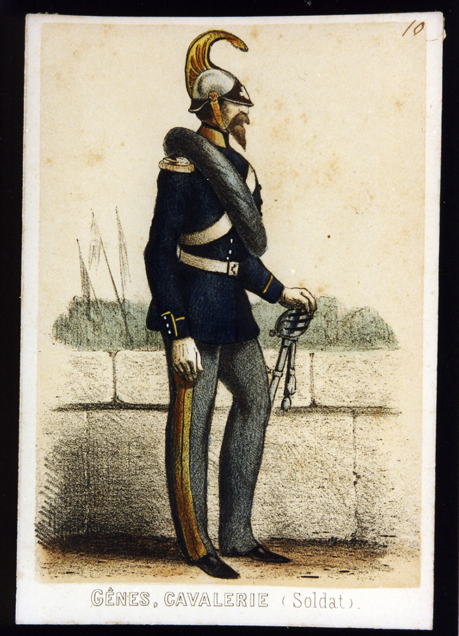 cavaliere del genio dell'esercito sabaudo (stampa a colori) - ambito italiano (sec. XIX)
