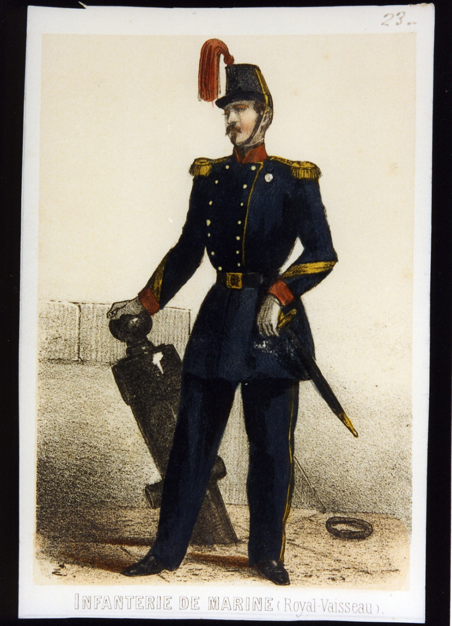 fante di marina dell'esercito sabaudo (stampa a colori) - ambito italiano (sec. XIX)