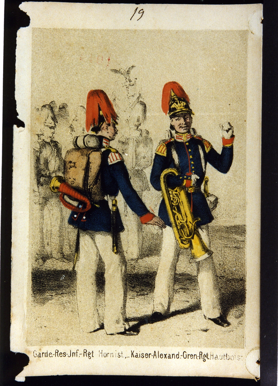 guardia e trombettiere dell'esercito prussiano (stampa a colori) - ambito tedesco (ultimo quarto sec. XIX)