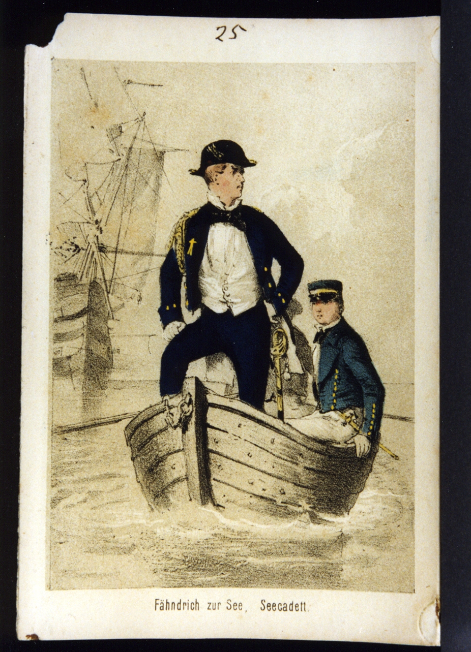 capitano dell'esercito prussiano su una scialuppa (stampa a colori) - ambito tedesco (ultimo quarto sec. XIX)