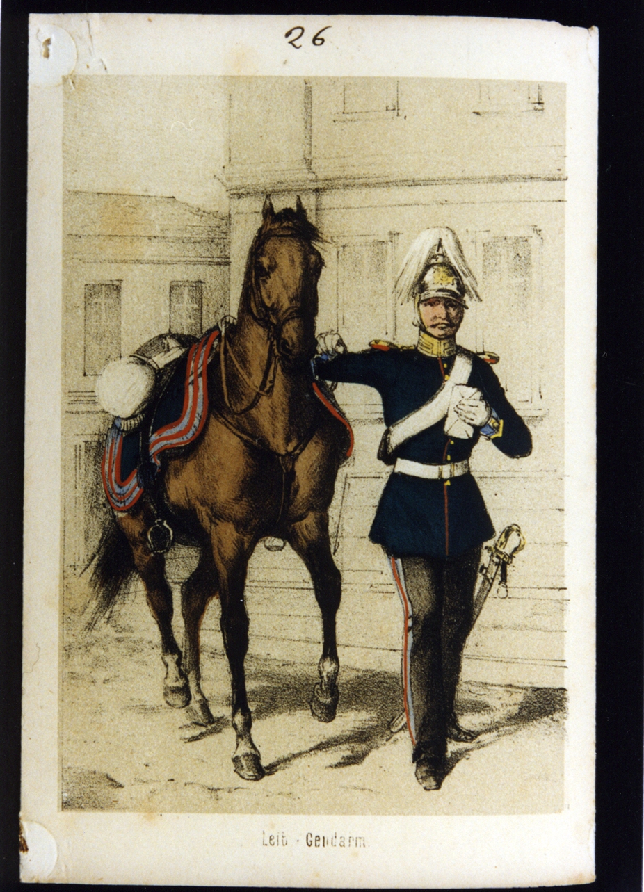 gendarme portalettere dell'esercito prussiano (stampa a colori) - ambito tedesco (ultimo quarto sec. XIX)