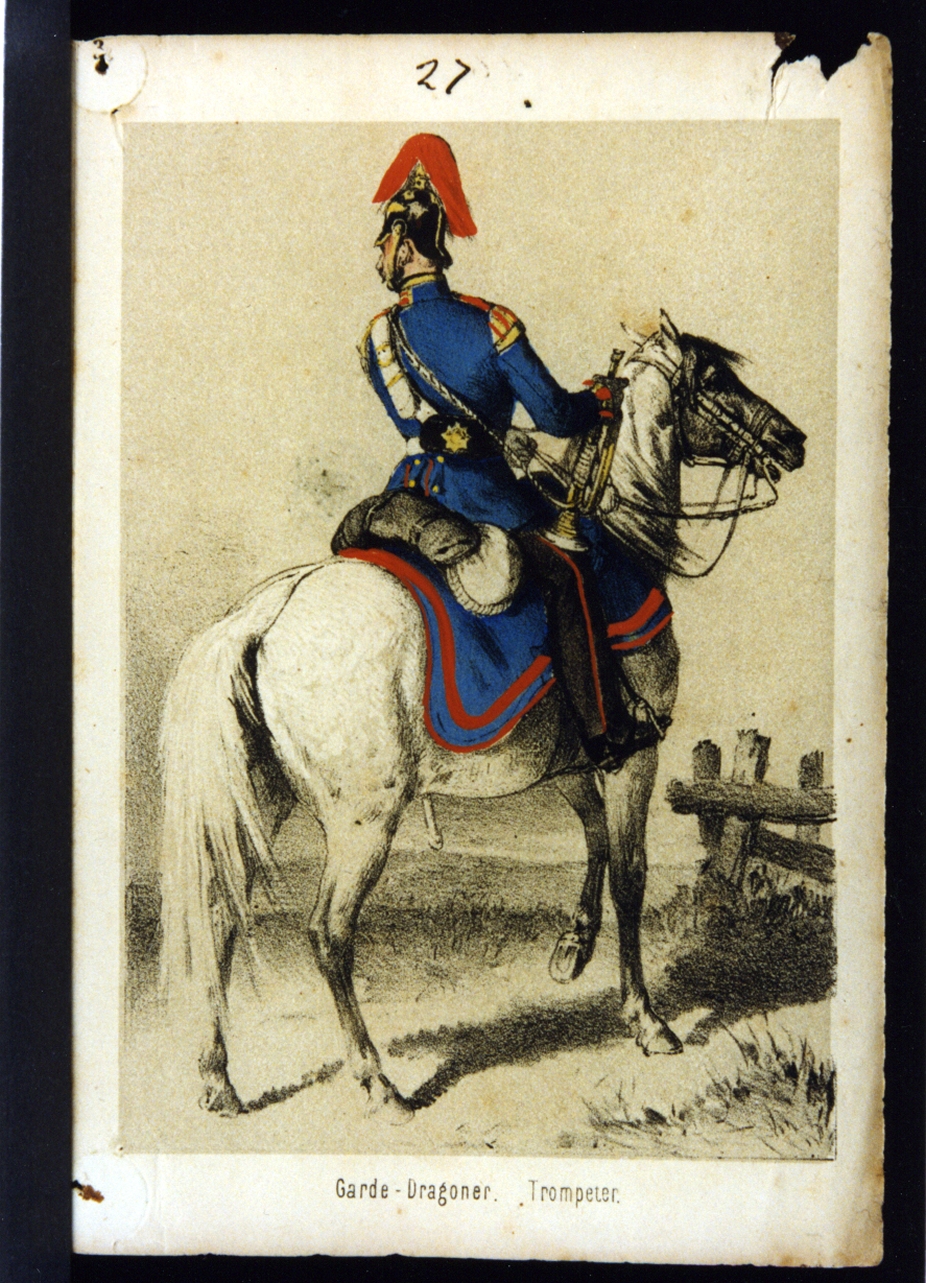 dragone trombettiere dell'esercito prussiano (stampa a colori) - ambito tedesco (ultimo quarto sec. XIX)