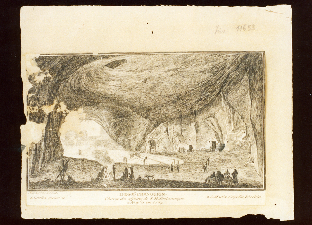 grotta vicino Santa Maria a cappella Vecchia a Napoli (stampa) di Cardon Antoine (sec. XVIII)