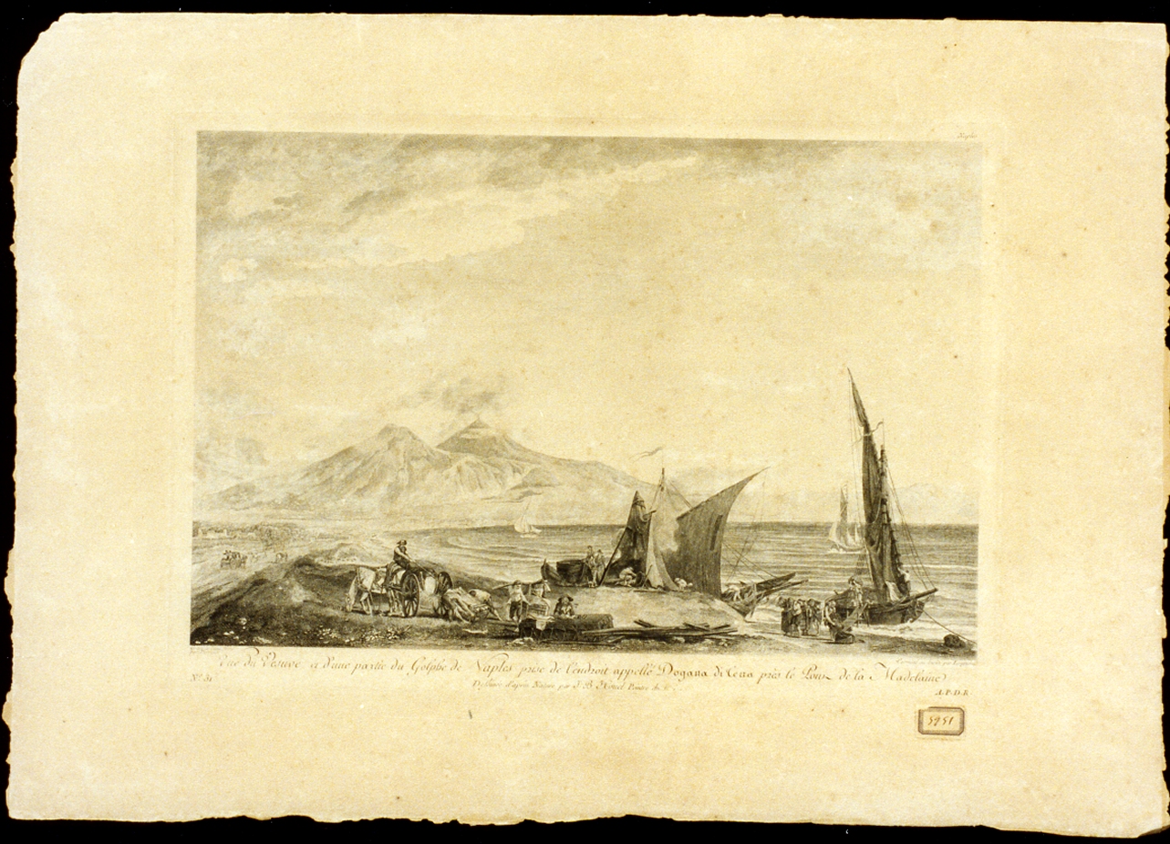 veduta del Vesuvio dalla dogana di Cerra (stampa) di Houel Jean Pierre Louis Laurent, Delvaux Paul (sec. XVIII)
