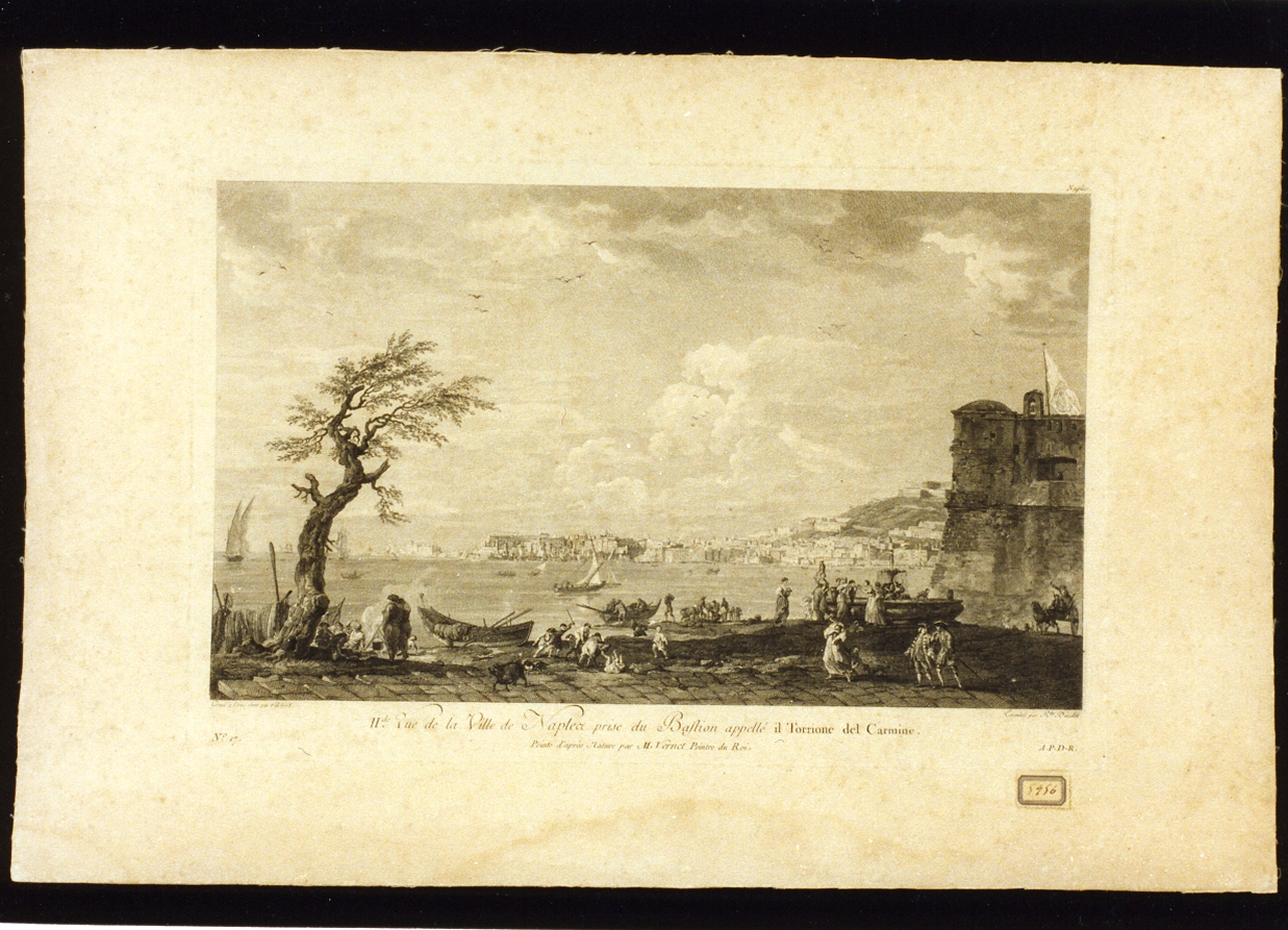 veduta di Napoli dalla torre del Carmine (stampa) di Daudet Robert (secc. XVIII/ XIX)