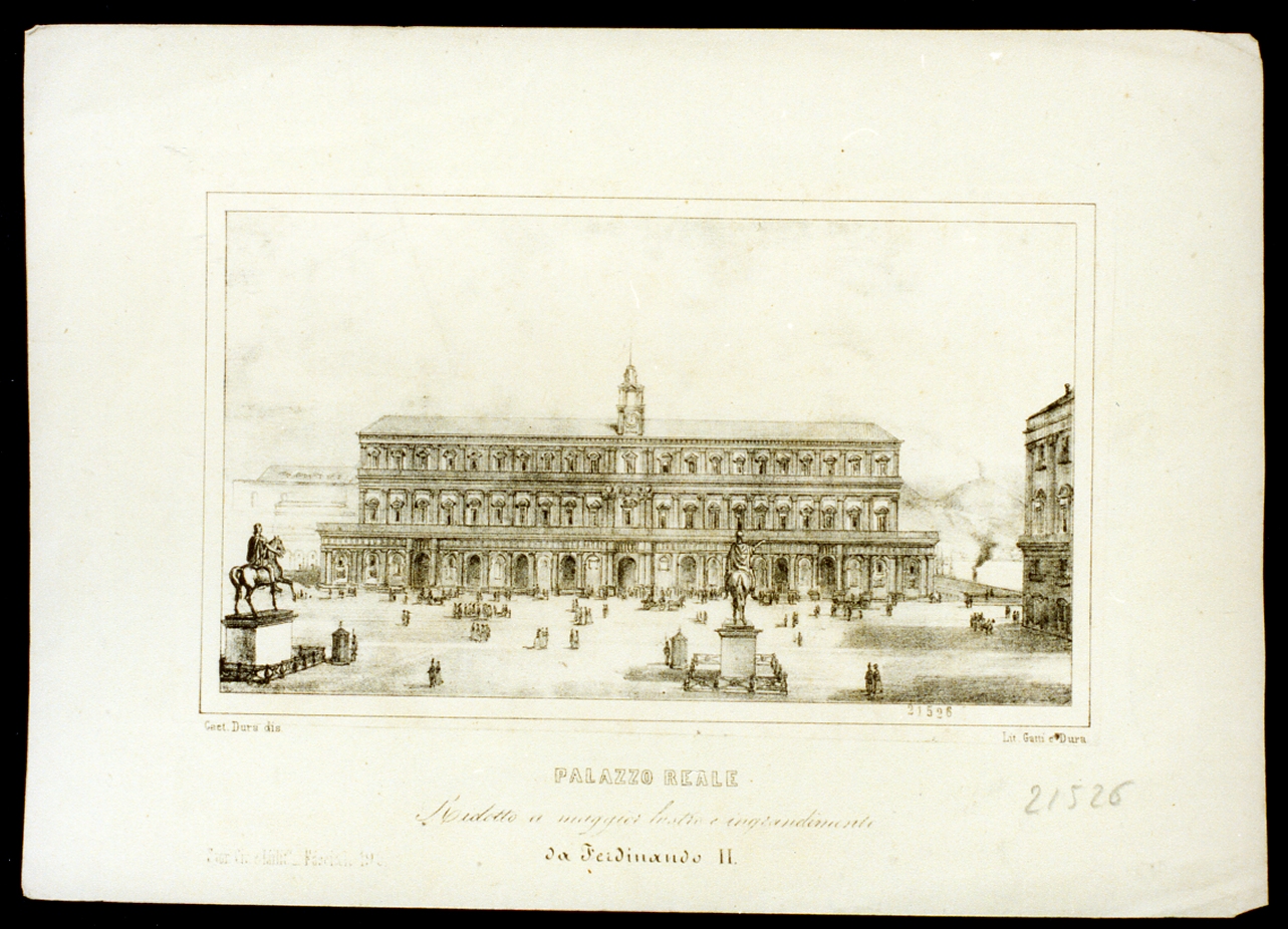 veduta del palazzo Reale di Napoli (stampa) di Dura Gaetano (sec. XIX)