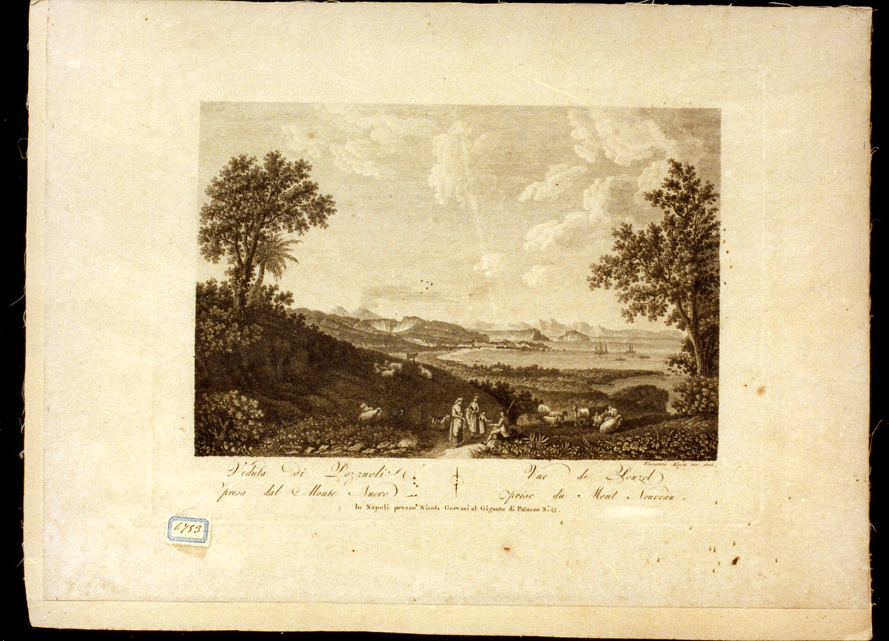 veduta di Pozzuoli dal monte Nuovo (stampa) di Alloja Vincenzo (sec. XIX)