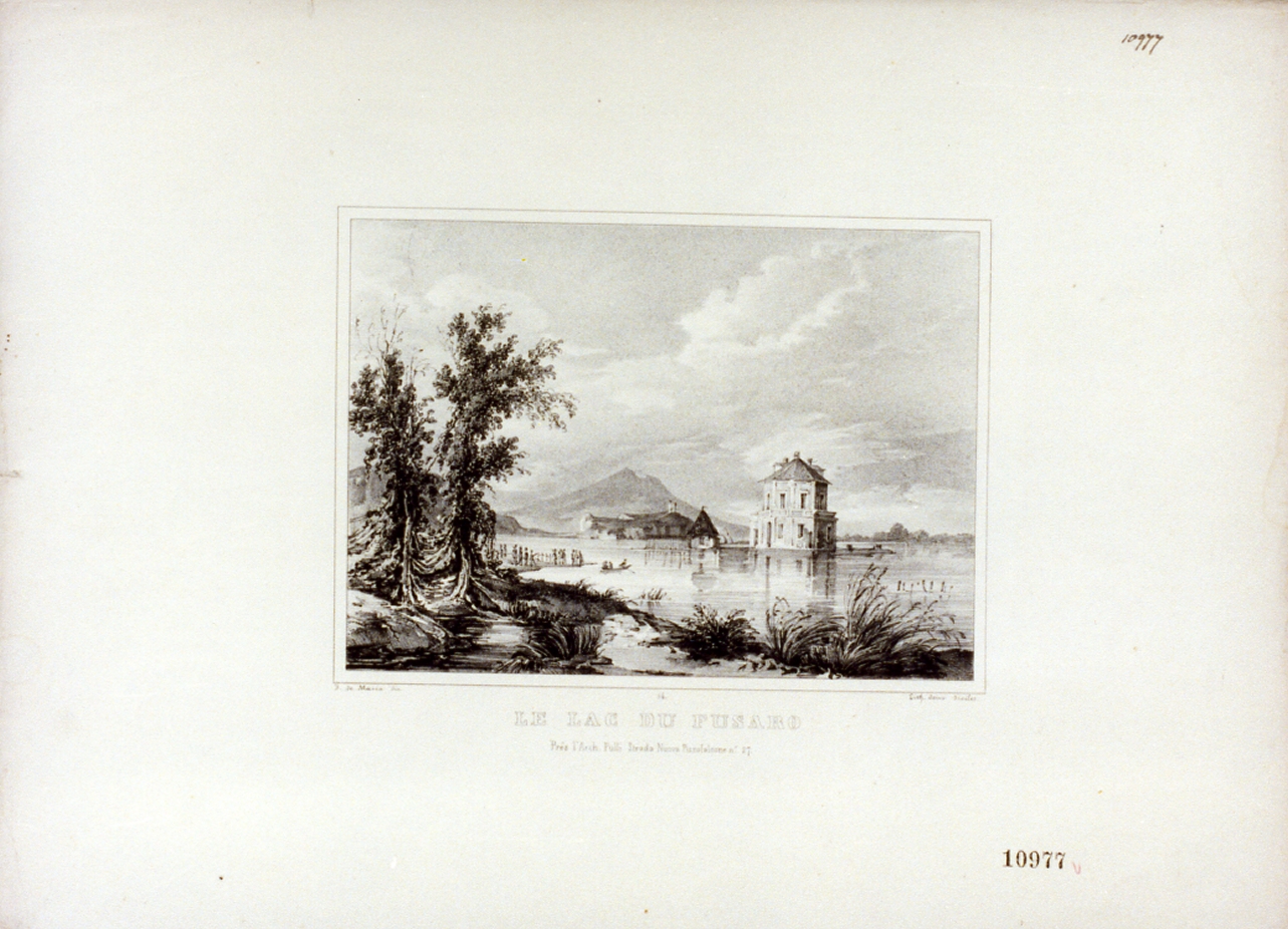 veduta del lago Fusaro (stampa) di De Maria Francesco (secondo quarto sec. XIX)