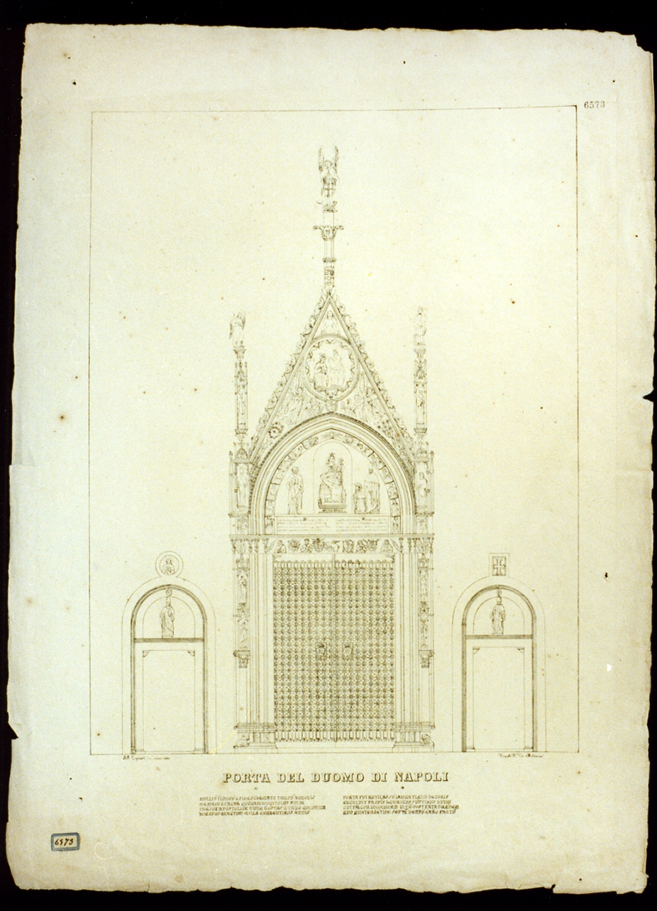 prospetto della porta del Duomo di Napoli (stampa) di Lopresti Settimo Severo (sec. XIX)