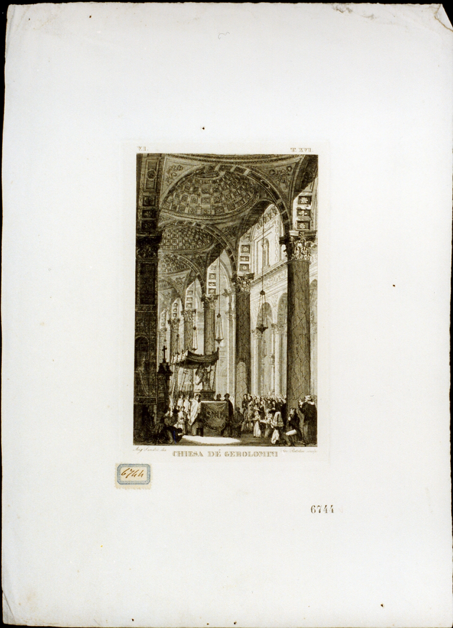 veduta dell'interno della chiesa dei Girolamini (stampa) di Pistolesi Saverio (sec. XIX)