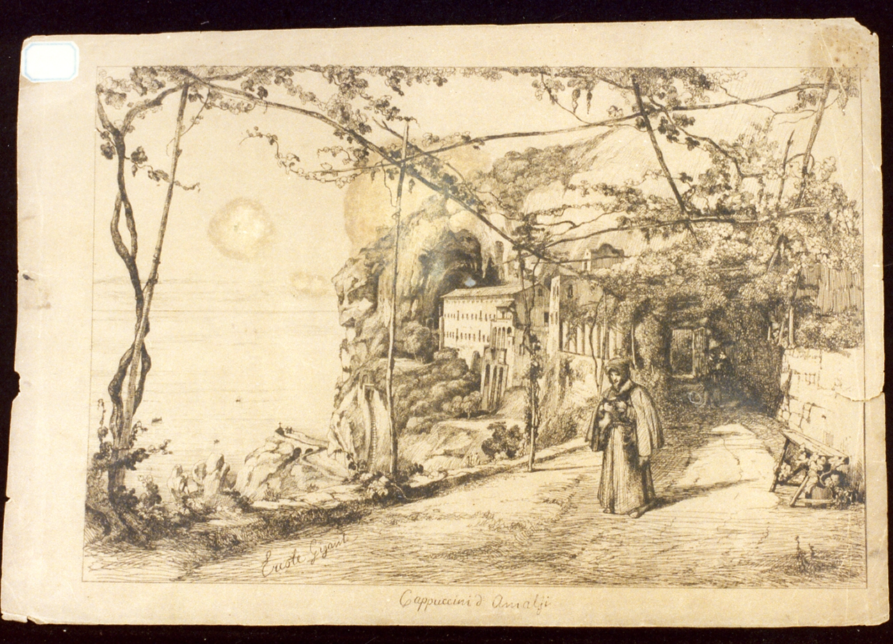 veduta del convento dei cappuccini ad Amalfi (stampa) di Gigante Ercole Leone (sec. XIX)