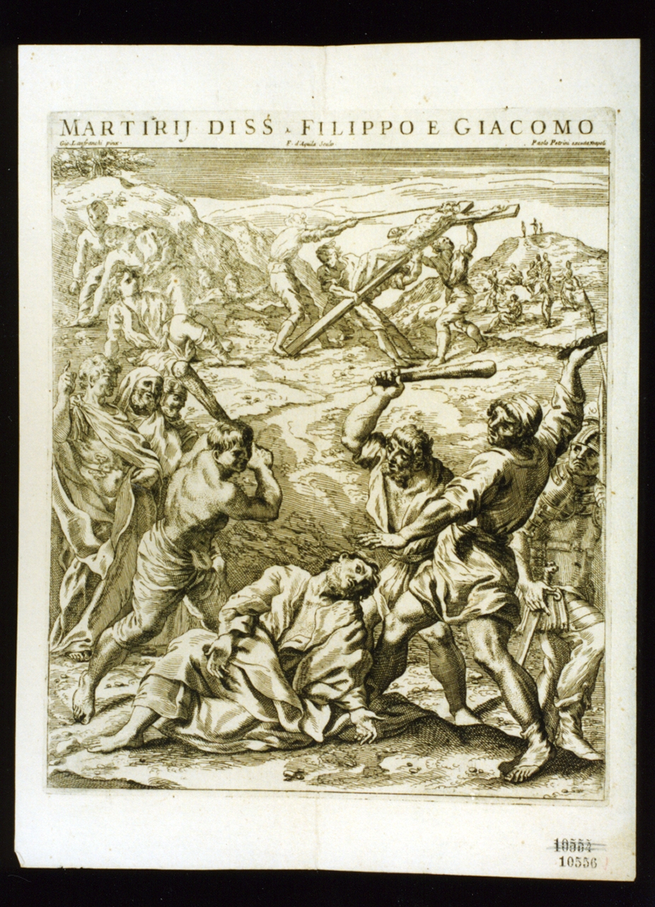 martirio di un santo (stampa tagliata) di Lanfranco Giovanni, Aquila Francesco Faraone (secc. XVII/ XVIII)