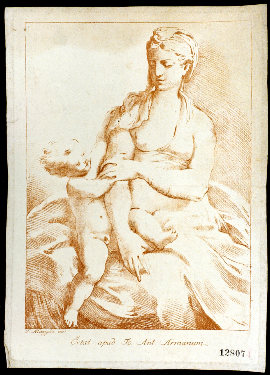 Madonna con Bambino (stampa tagliata) di Mazzola Francesco detto Parmigianino (secondo quarto sec. XVI)