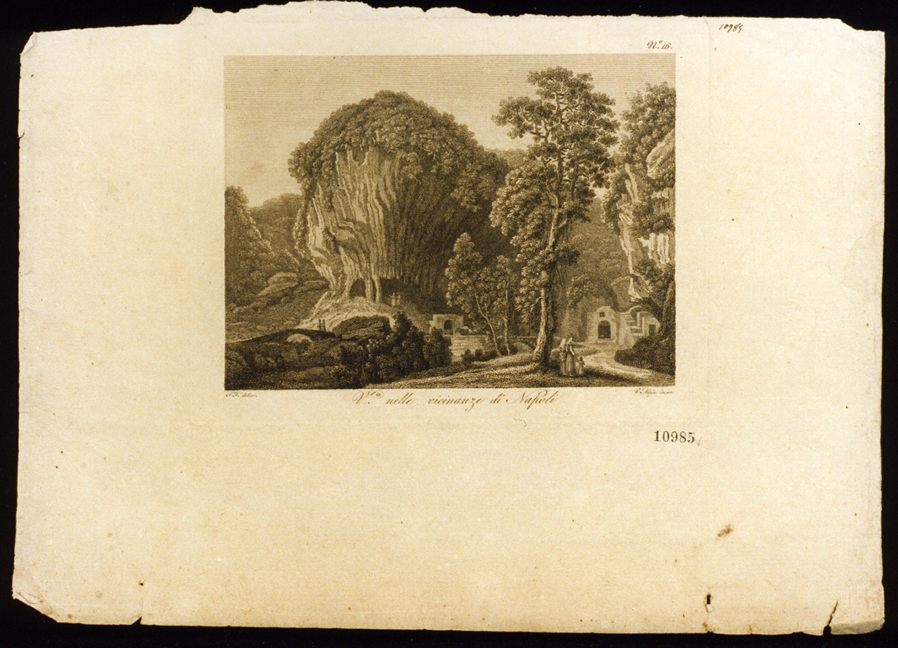 paesaggio (stampa tagliata) di Alloja Vincenzo (secc. XVIII/ XIX)