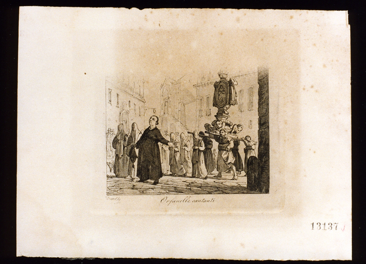 orfanelli cantanti (stampa tagliata) di Vianelli Achille (sec. XIX)