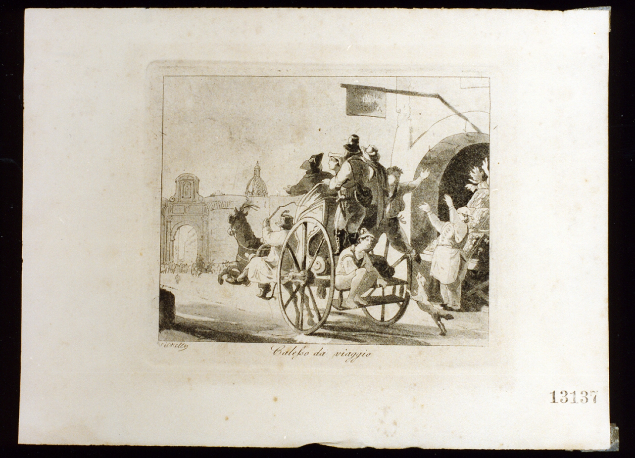 calesse da viaggio (stampa tagliata) di Vianelli Achille (sec. XIX)