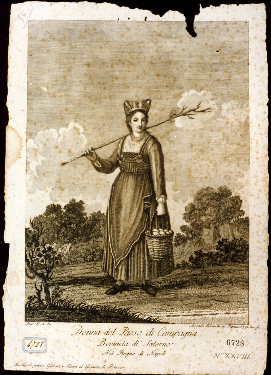figura femminile di Campagna in costume popolare (stampa) di Bianchi Secondo (sec. XVIII)