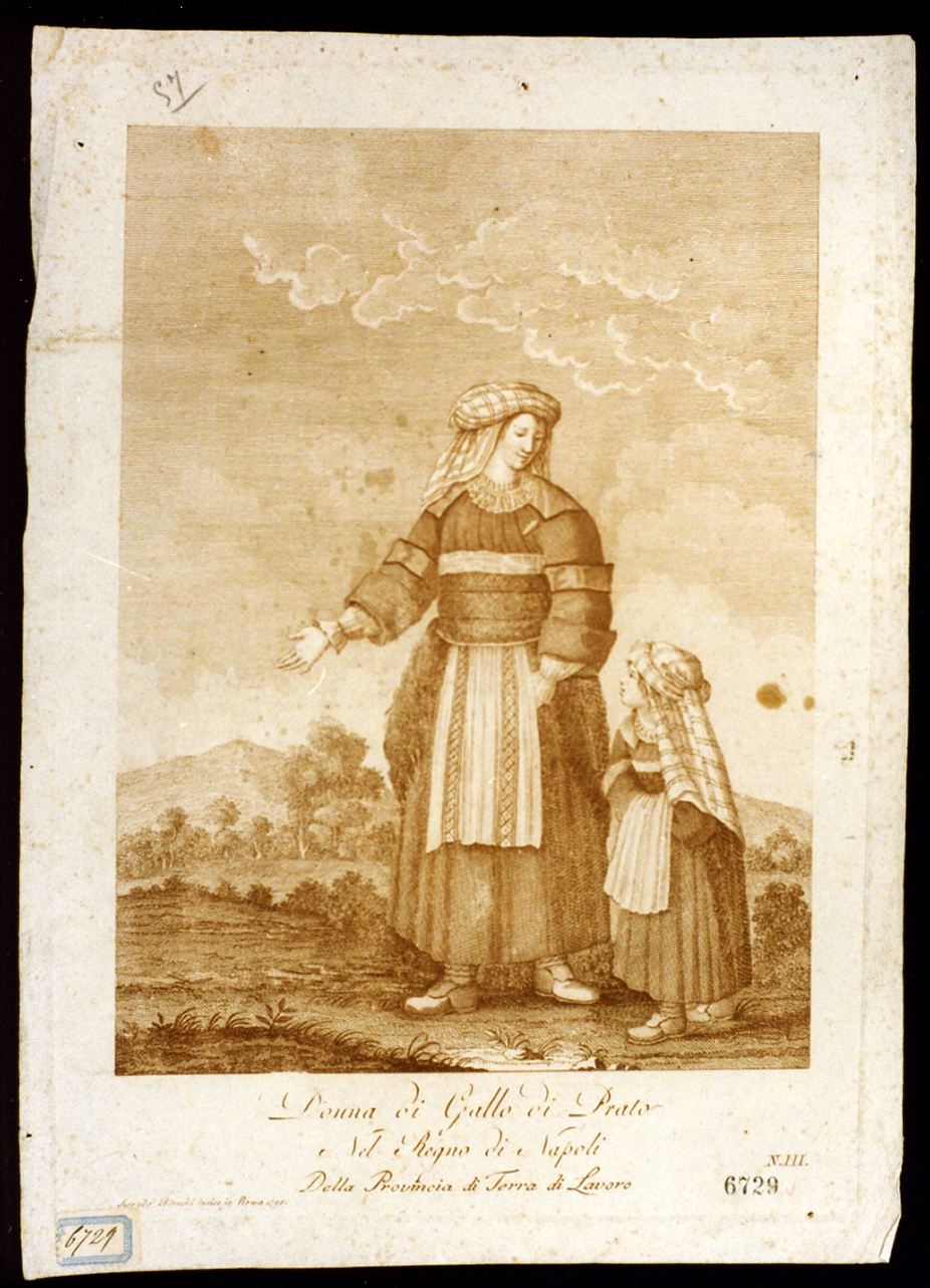 donna in costume popolare (stampa tagliata) di Bianchi Secondo (sec. XVIII)