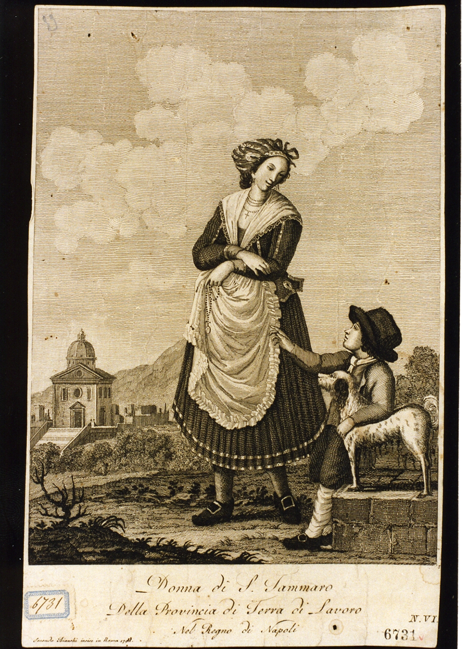 donna in costume popolare (stampa) di Bianchi Secondo (sec. XVIII)