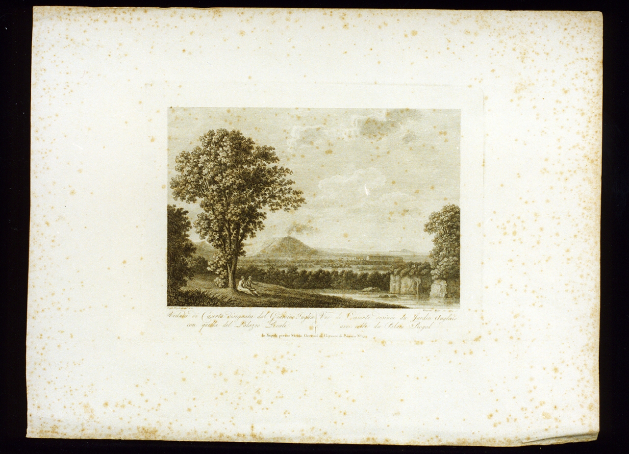 veduta di Caserta col giardino inglese (stampa) di Aloja Vincenzo (sec. XIX)