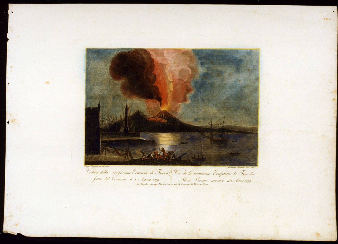 veduta del Vesuvio in eruzione (stampa a colori) - ambito napoletano (sec. XIX)