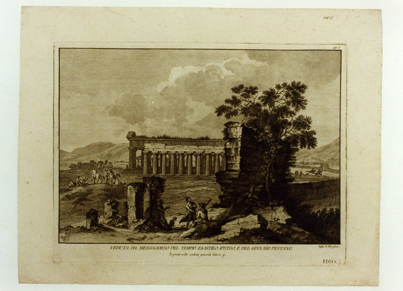veduta dei templi di Paestum (stampa tagliata) di Morghen Filippo (sec. XVIII)