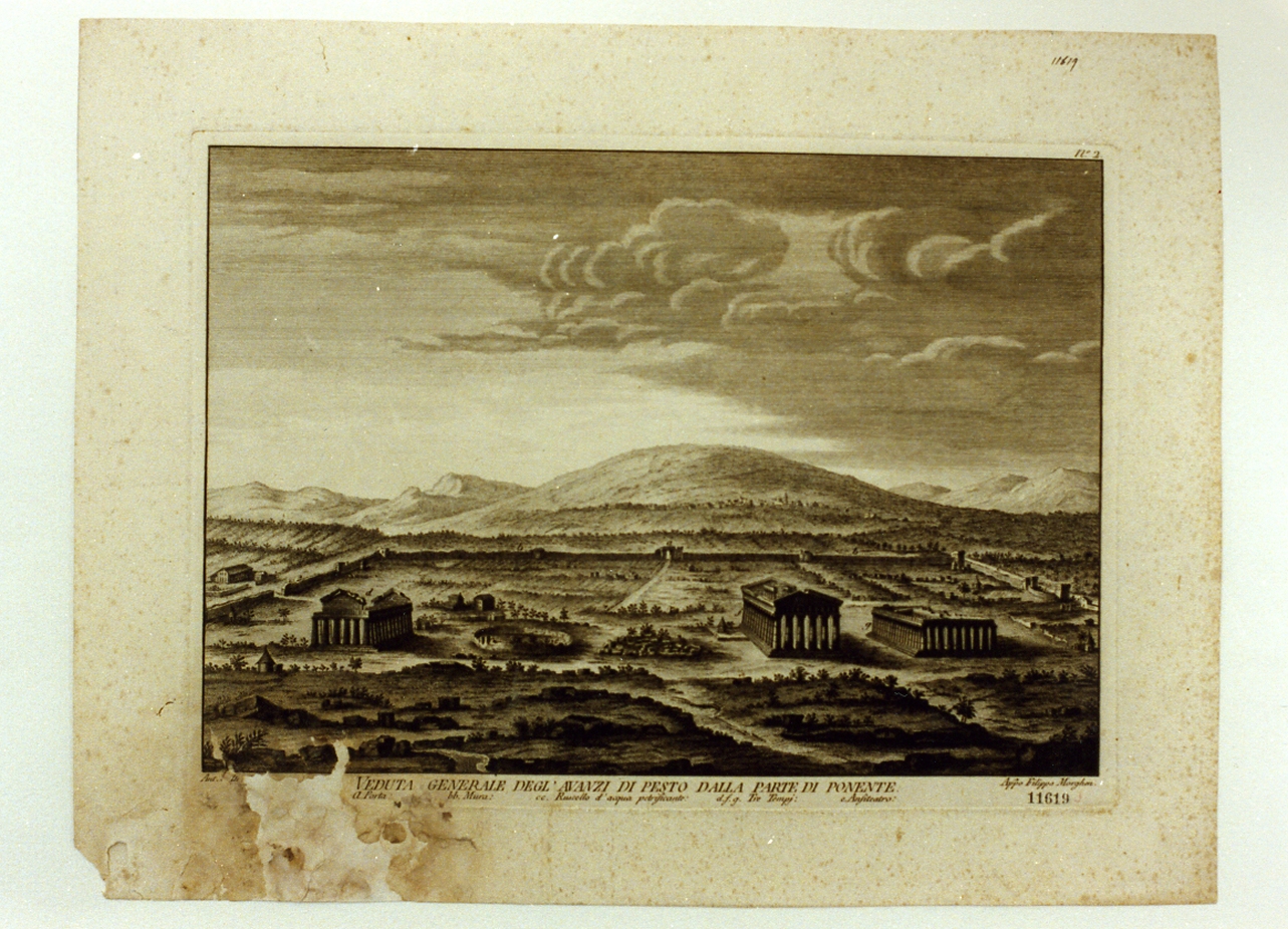 veduta dei templi di Paestum (stampa tagliata) di Joli Antonio (sec. XVIII)