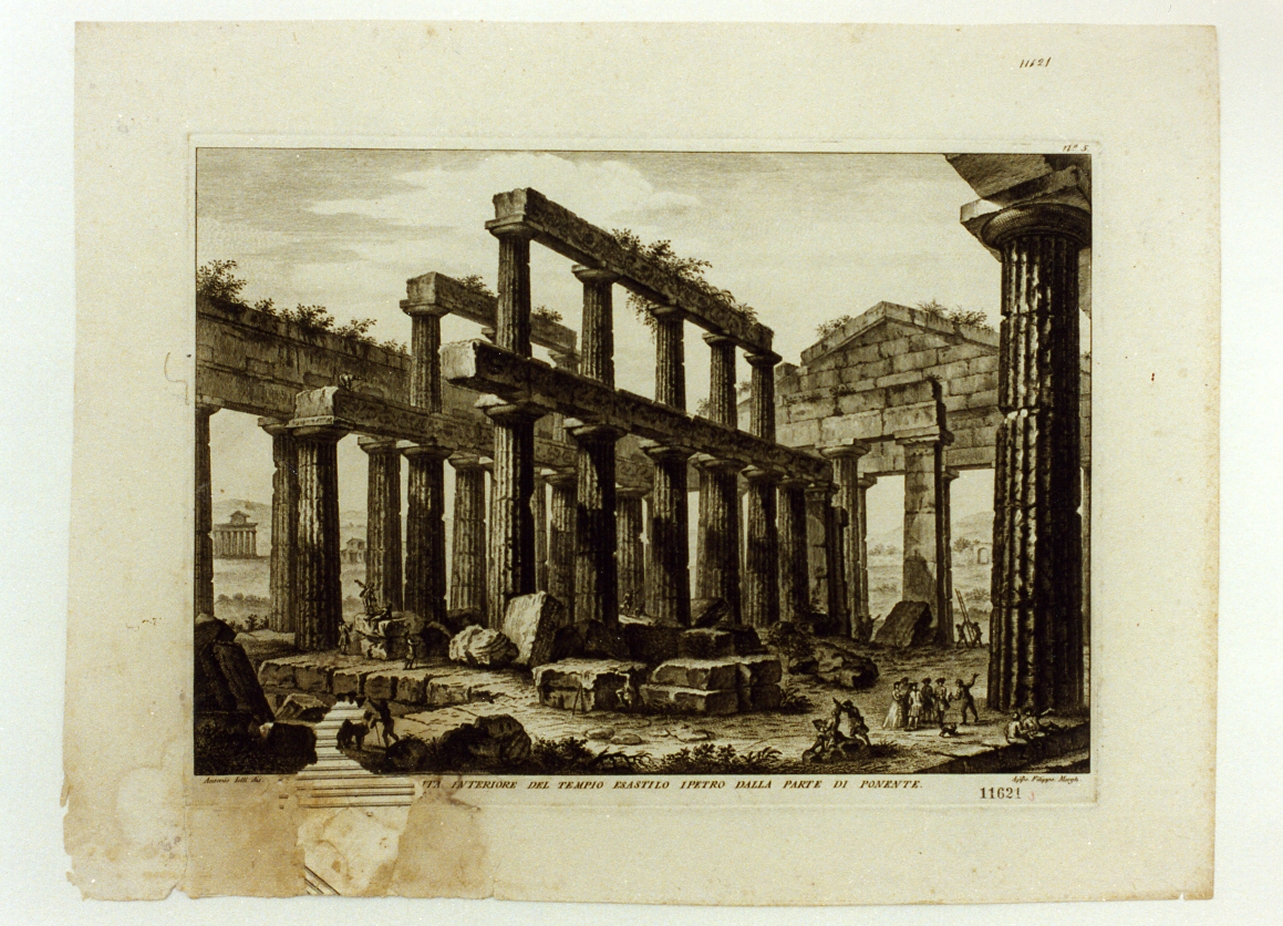 veduta interna del tempio di Nettuno a Paestum (stampa tagliata) di Joli Antonio (sec. XVIII)