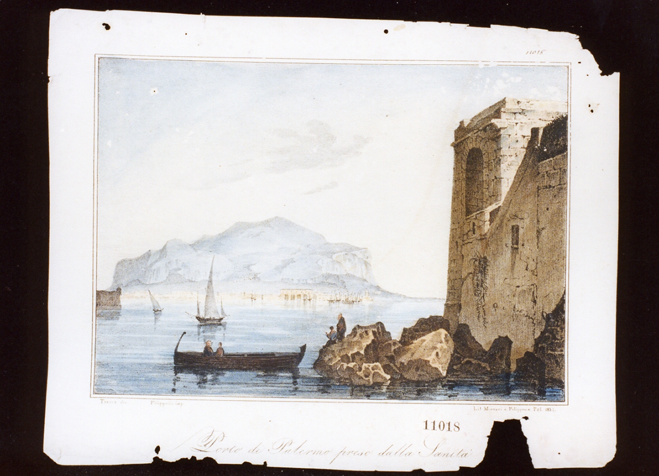 veduta del porto di Palermo (stampa a colori) - ambito italiano (sec. XIX)