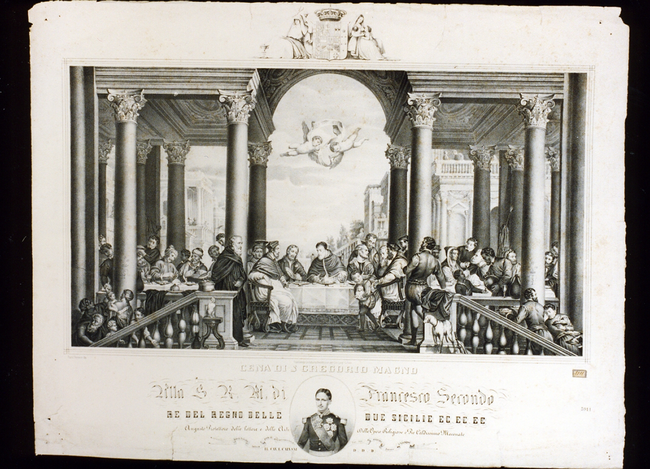 cena di San Gregorio Magno (stampa tagliata) di Riccio Gaetano (sec. XIX)