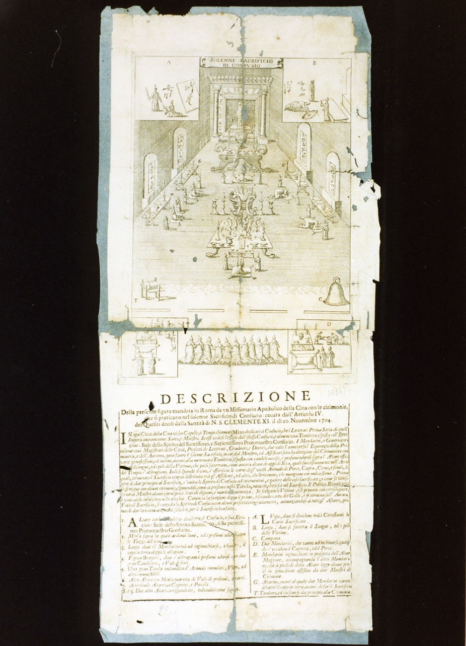 sacrificio di Confucio (stampa tagliata) - ambito italiano (sec. XVIII)