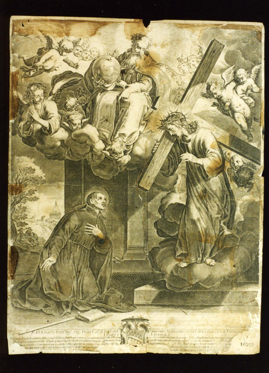 Gesù Cristo appare a Sant'Ignazio di Loyola (stampa) di Curia Francesco (secc. XVI/ XVII)