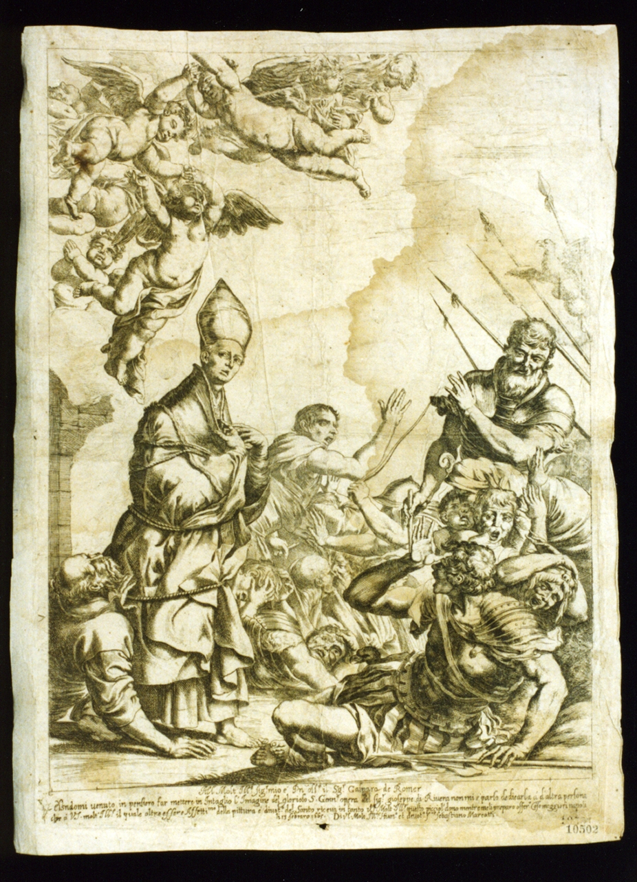 San Gennaro esce illeso dalla fornace (stampa tagliata) - ambito italiano (sec. XVII)