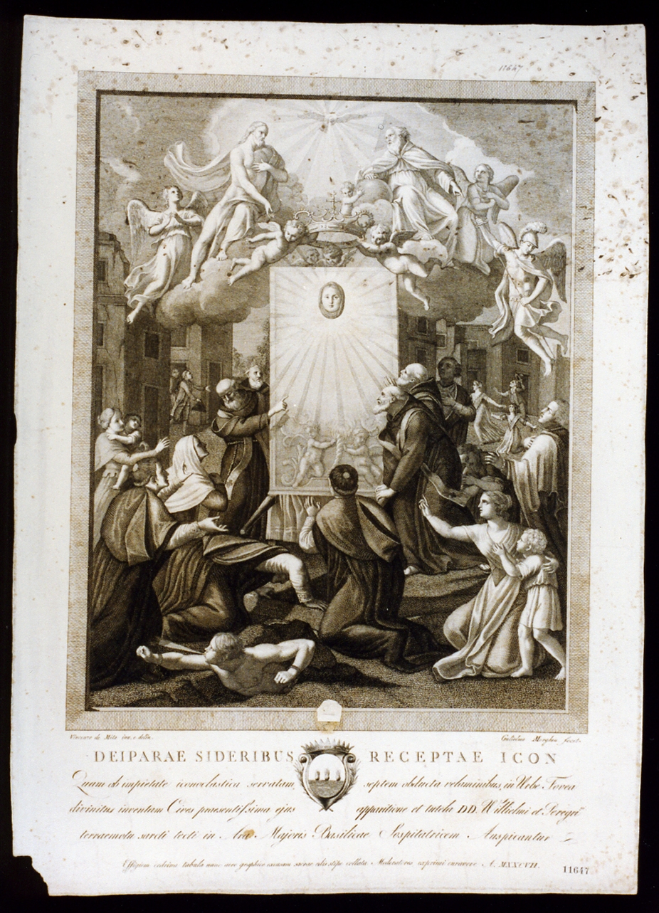 adorazione dell'icona con la Vergine (stampa) di Morghen Guglielmo (prima metà sec. XIX)