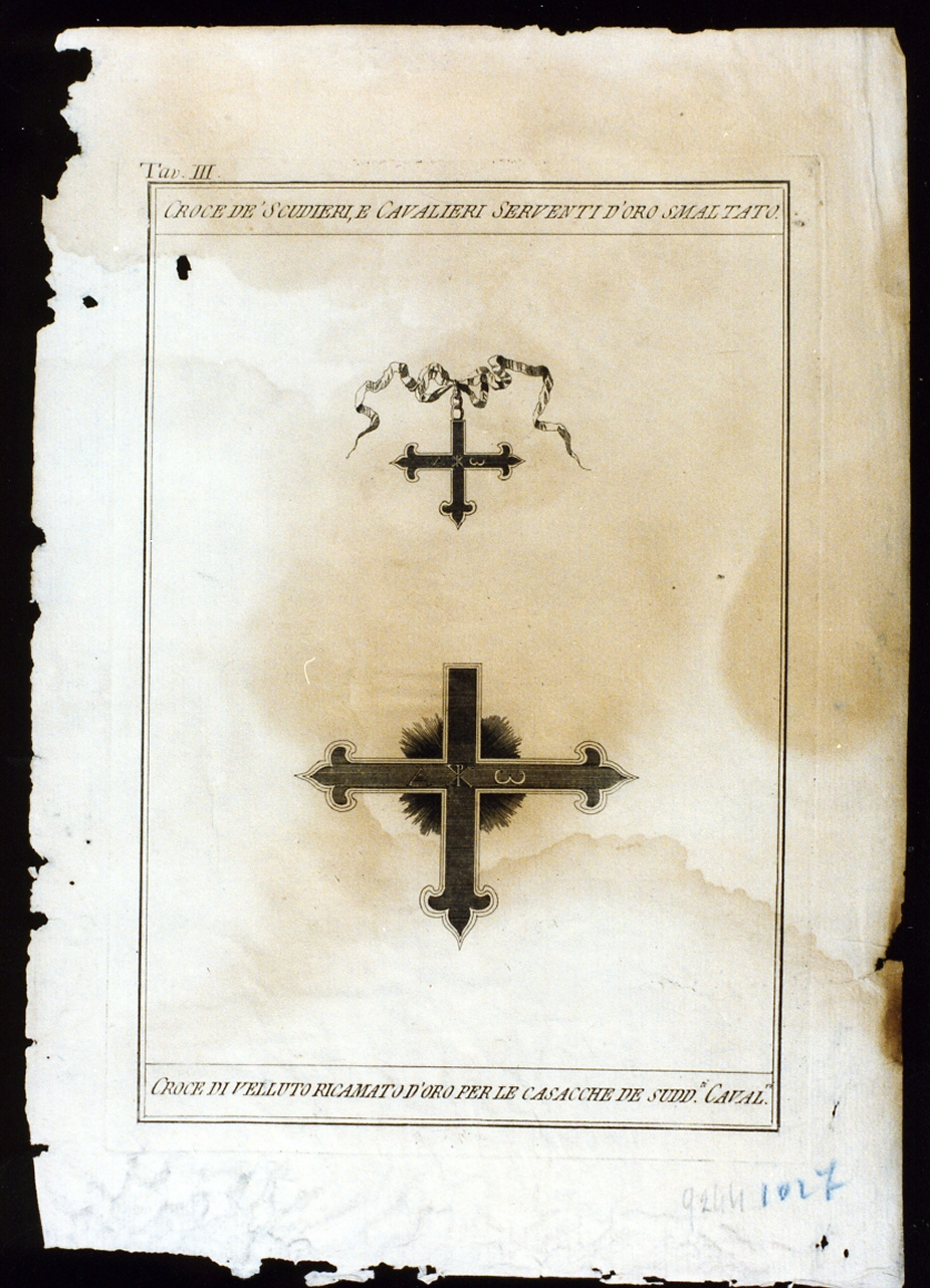 croci degli scudieri e dei cavalieri serventi (stampa) - ambito italiano (sec. XVIII)