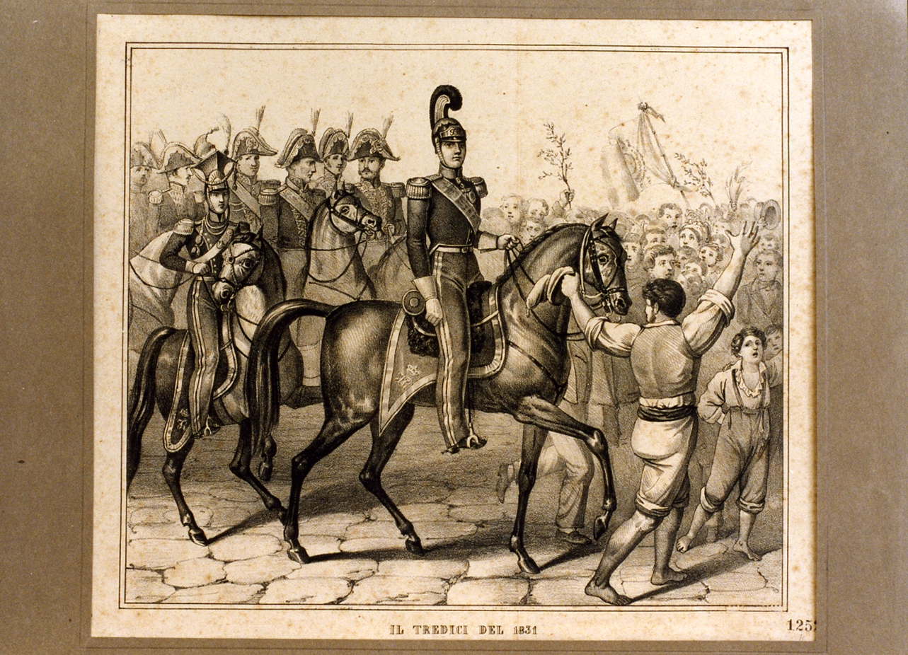 Ferdinando II di Borbone acclamato dal popolo napoletano (stampa tagliata) - ambito napoletano (sec. XIX)